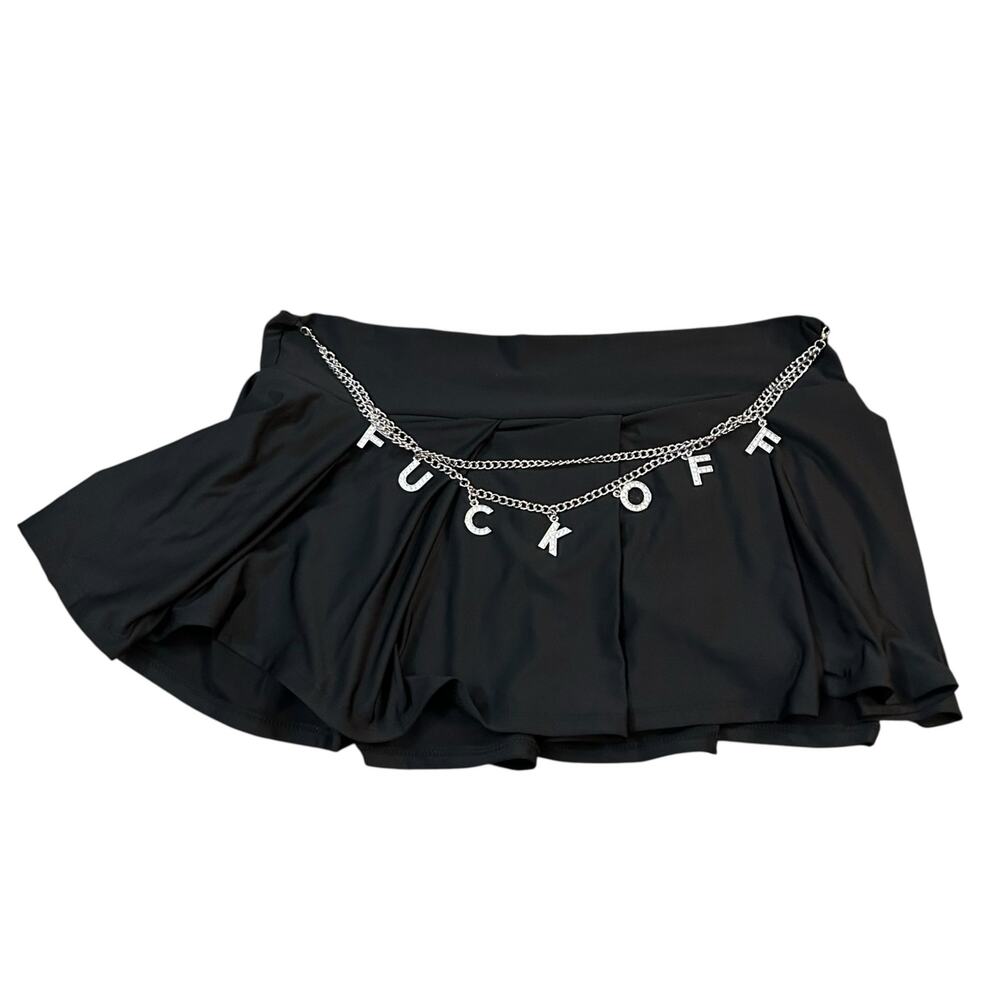 Y2K Spencers Body Rage Black Pleated Micro Mini Skirt Womens M/L Chain Emo Goth